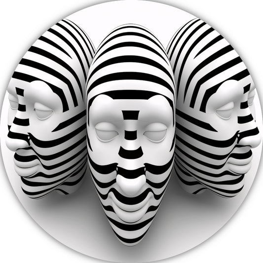 Drie Gestreepte Zwart Wit Maskers aluminium muurcirkel