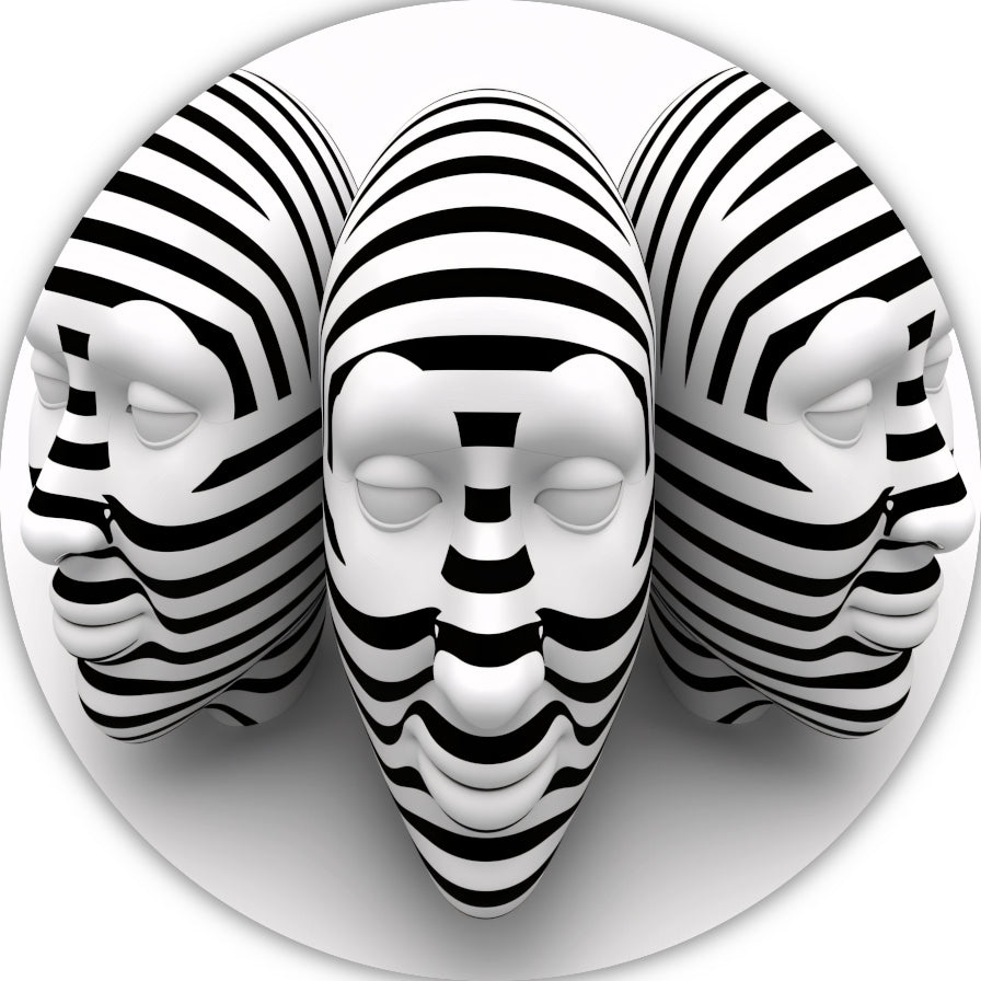 Drie Gestreepte Zwart Wit Maskers aluminium muurcirkel