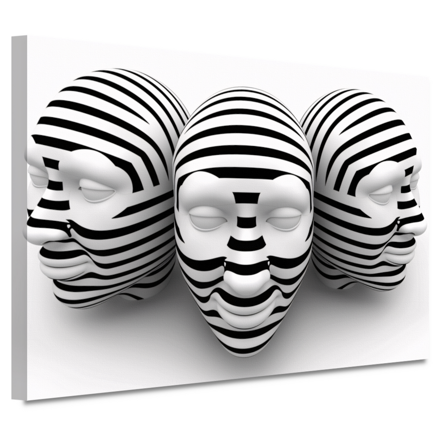 Drie Gestreepte Zwart Wit Maskers canvas