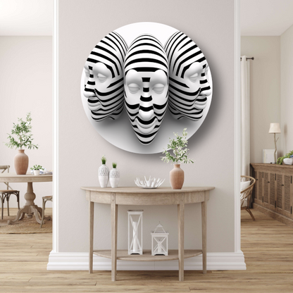 Drie Gestreepte Zwart Wit Maskers aluminium muurcirkel