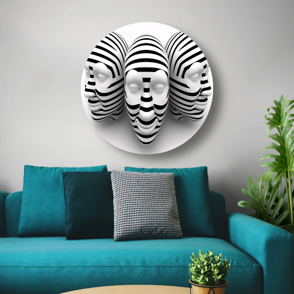 Drie Gestreepte Zwart Wit Maskers aluminium muurcirkel