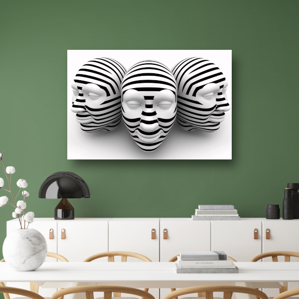 Drie Gestreepte Zwart Wit Maskers poster