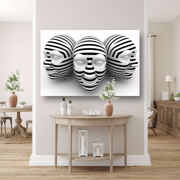 Drie Gestreepte Zwart Wit Maskers poster