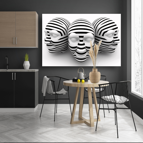 Drie Gestreepte Zwart Wit Maskers poster