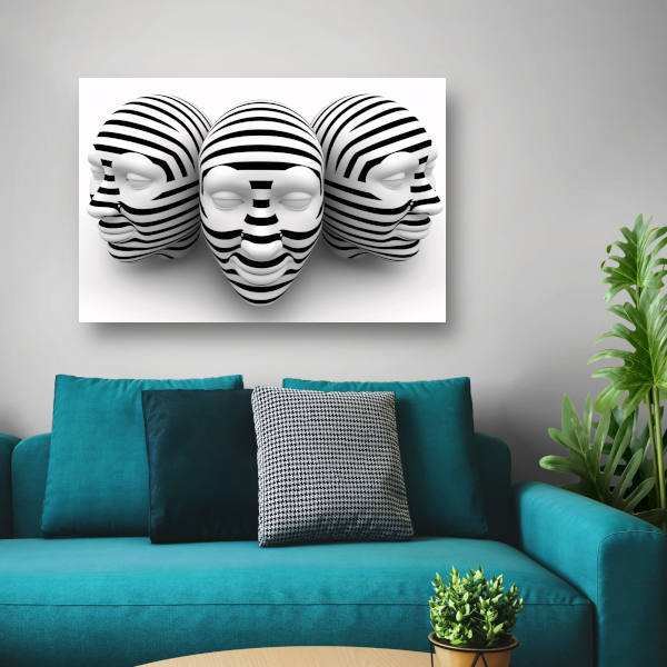 Drie Gestreepte Zwart Wit Maskers poster