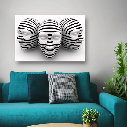 Drie Gestreepte Zwart Wit Maskers poster