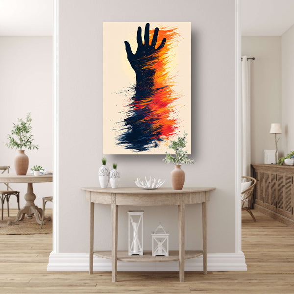 Abstract Hand in Kleurrijk Verfstreken canvas met baklijst