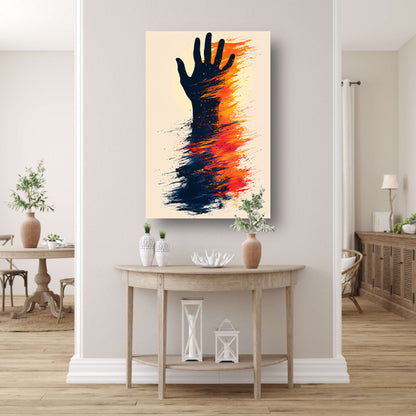 Abstract Hand in Kleurrijk Verfstreken canvas met baklijst