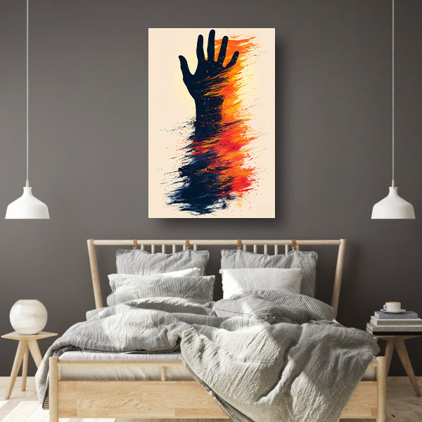 Abstract Hand in Kleurrijk Verfstreken canvas met baklijst