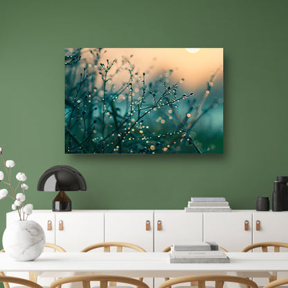Subtiele ochtenddauw op delicate takkenposter