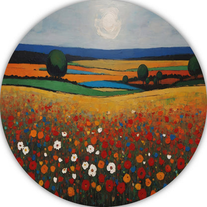 Zomerse Bloei in Kleurrijk Impressief Landschap aluminium muurcirkel