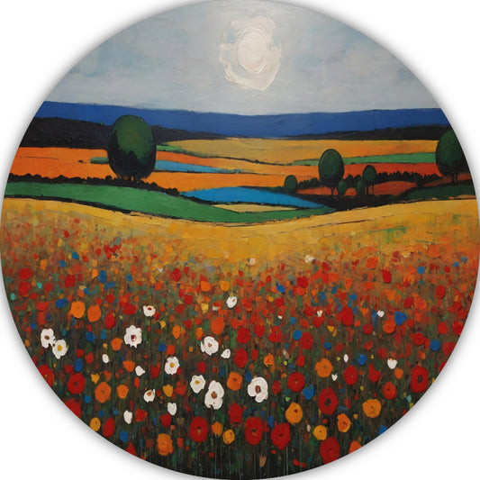 Zomerse Bloei in Kleurrijk Impressief Landschap aluminium muurcirkel
