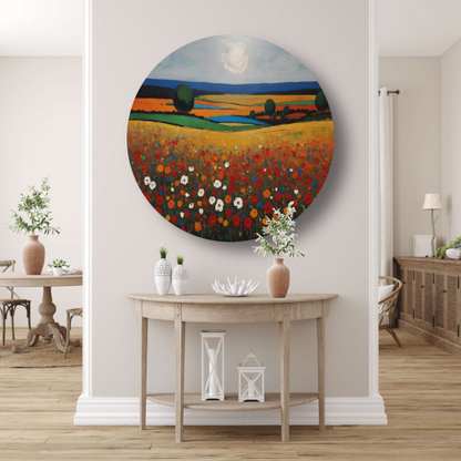 Zomerse Bloei in Kleurrijk Impressief Landschap aluminium muurcirkel