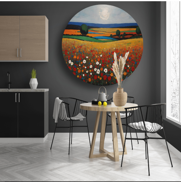 Zomerse Bloei in Kleurrijk Impressief Landschap aluminium muurcirkel