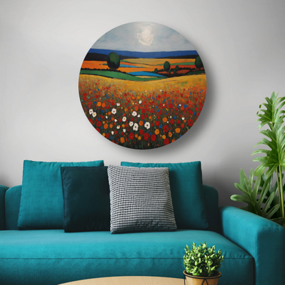 Zomerse Bloei in Kleurrijk Impressief Landschap aluminium muurcirkel