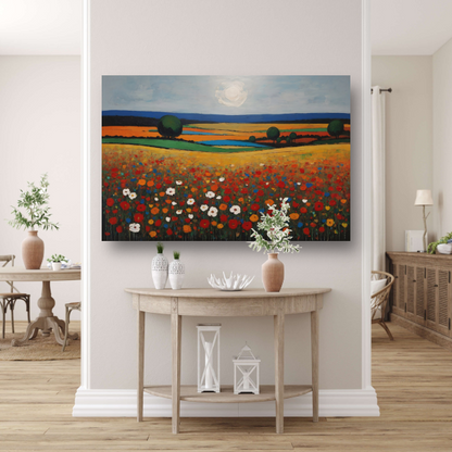 Zomerse Bloei in Kleurrijk Impressief Landschap canvas met baklijst