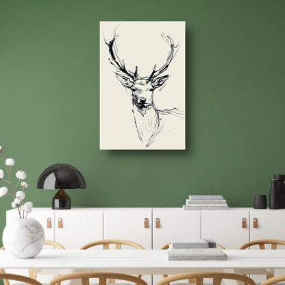 Elegante zwart-wit lijntekening van een hert poster