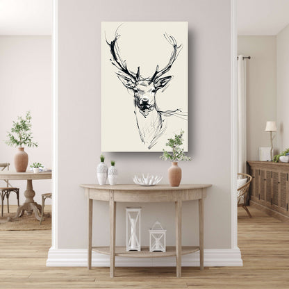 Elegante zwart-wit lijntekening van een hert poster