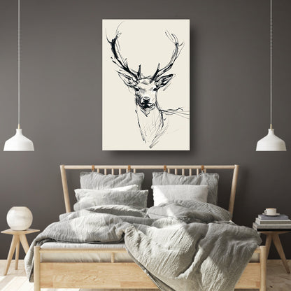 Elegante zwart-wit lijntekening van een hert poster