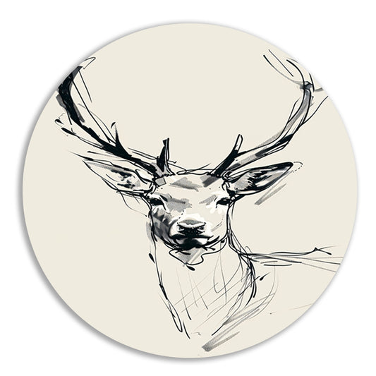 Elegante zwart-wit lijntekening van een hert aluminium muurcirkel
