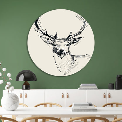 Elegante zwart-wit lijntekening van een hert aluminium muurcirkel