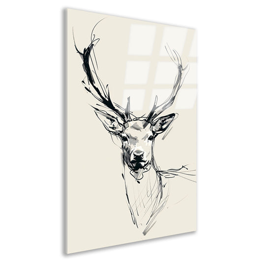 Elegante zwart-wit lijntekening van een hert acrylglas