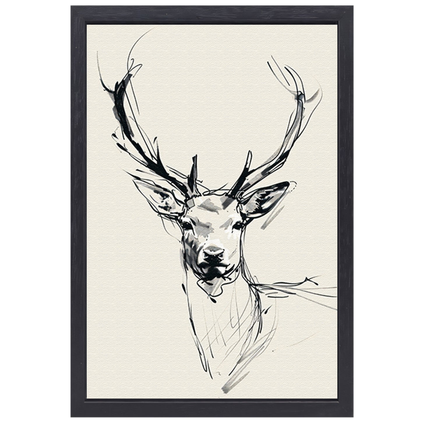 Elegante zwart-wit lijntekening van een hert canvas met baklijst