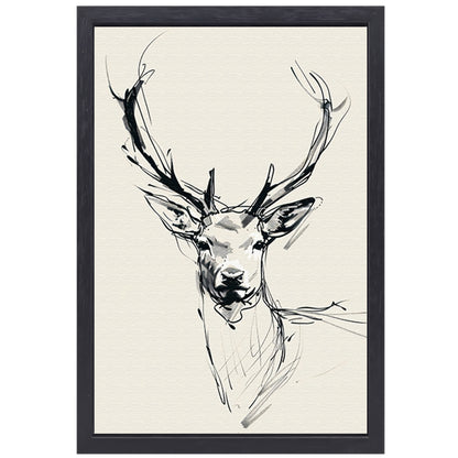 Elegante zwart-wit lijntekening van een hert canvas met baklijst