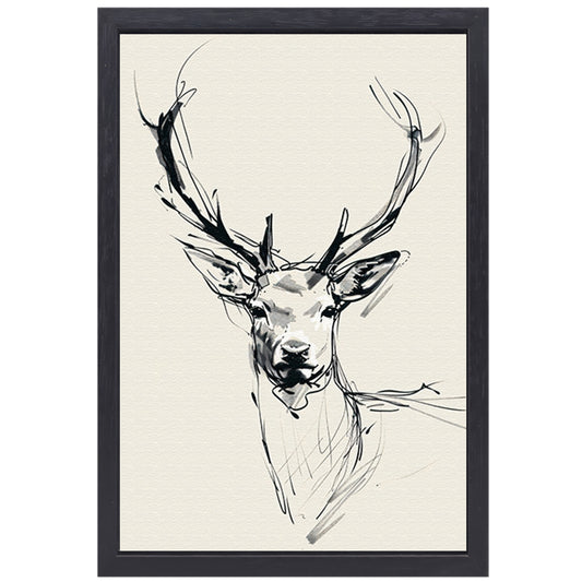 Elegante zwart-wit lijntekening van een hert canvas met baklijst