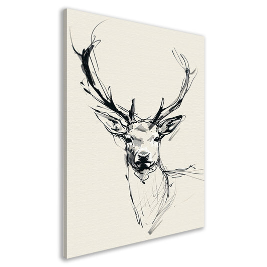 Elegante zwart-wit lijntekening van een hert canvas