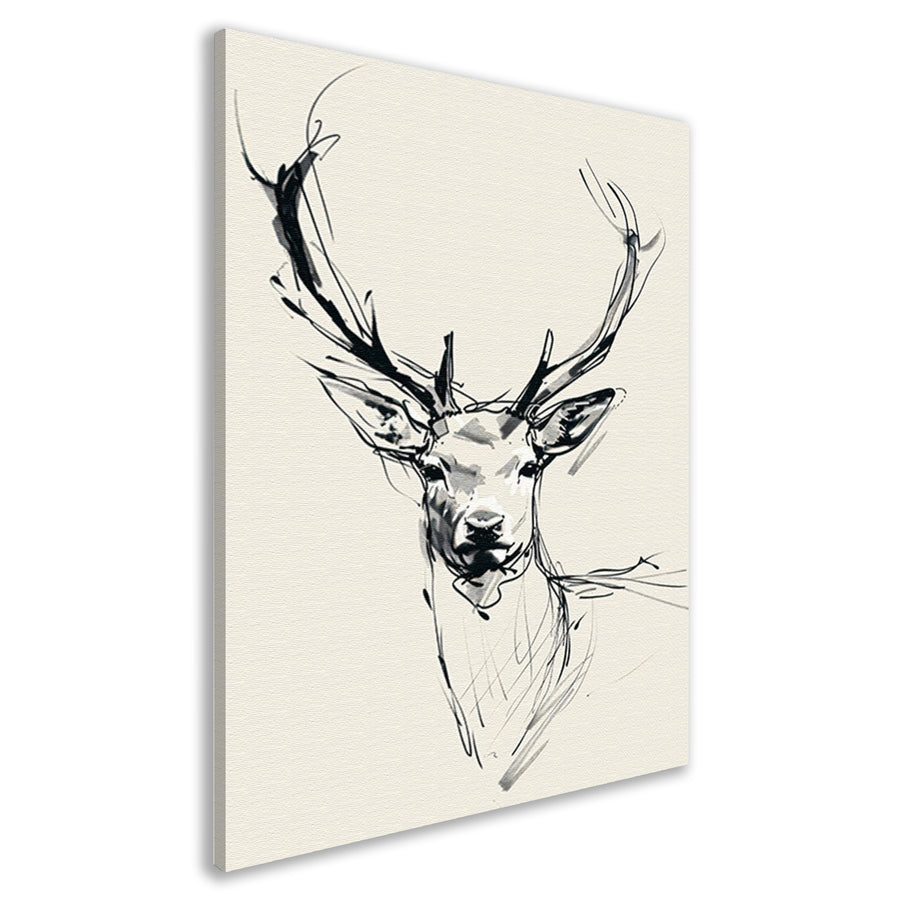 Elegante zwart-wit lijntekening van een hert canvas