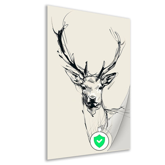 Elegante zwart-wit lijntekening van een hert poster