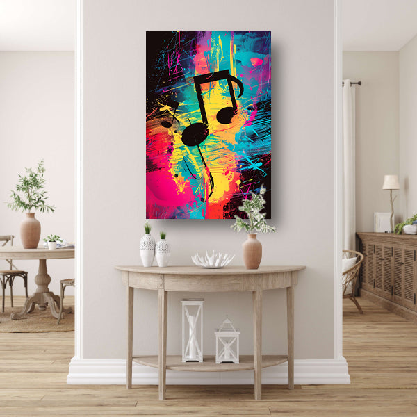 Abstract Muzieknoten in Kleurrijk Verfspatten canvas met baklijst