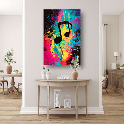 Abstract Muzieknoten in Kleurrijk Verfspatten canvas met baklijst