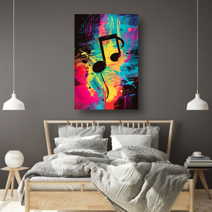 Abstract Muzieknoten in Kleurrijk Verfspatten canvas met baklijst