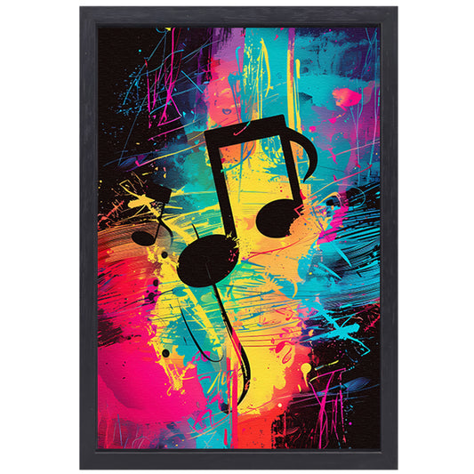 Abstract Muzieknoten in Kleurrijk Verfspatten canvas met baklijst