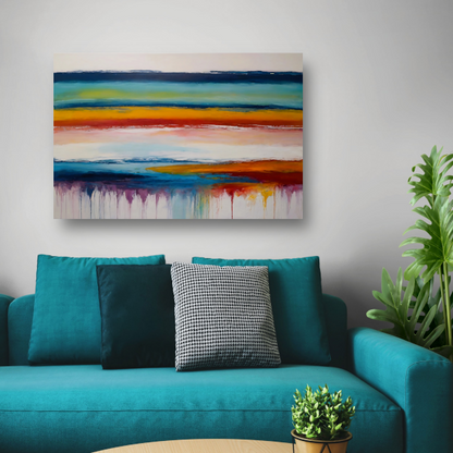 Abstracte Symfonie van Kleurrijke Horizonten canvas met baklijst