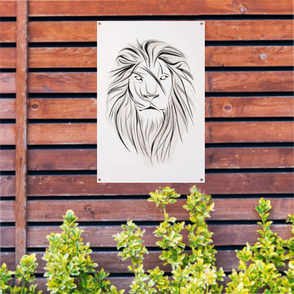 Minimalistische leeuw in zwart-wit lijnen tuinposter