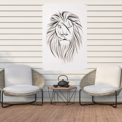 Minimalistische leeuw in zwart-wit lijnen tuinposter