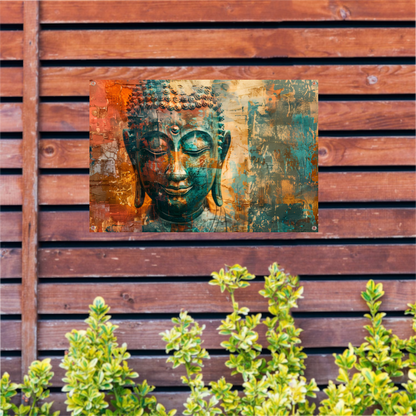 Abstracte boeddha met rustieke texturen tuinposter