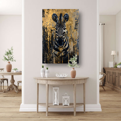 Mysterieus zebra portret in gouden stijl poster