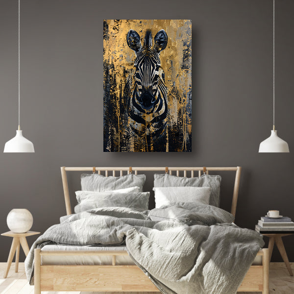 Mysterieus zebra portret in gouden stijl poster