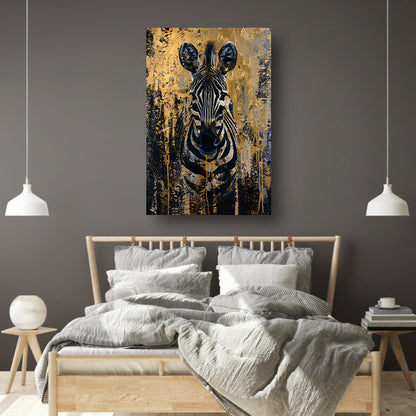 Mysterieus zebra portret in gouden stijl poster