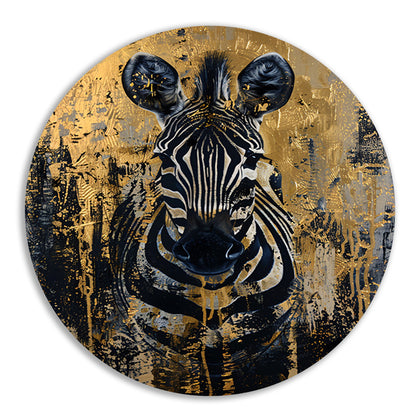 Mysterieus zebra portret in gouden stijl aluminium muurcirkel
