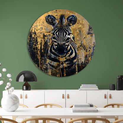 Mysterieus zebra portret in gouden stijl aluminium muurcirkel
