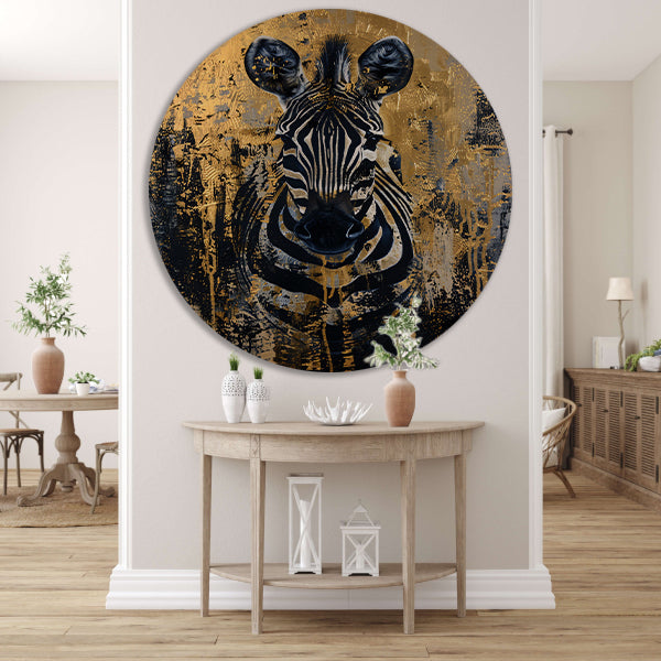 Mysterieus zebra portret in gouden stijl aluminium muurcirkel