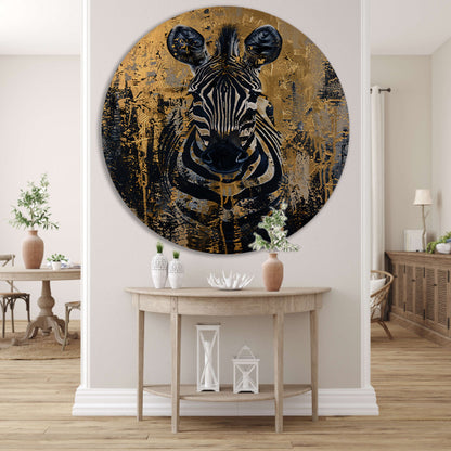 Mysterieus zebra portret in gouden stijl aluminium muurcirkel