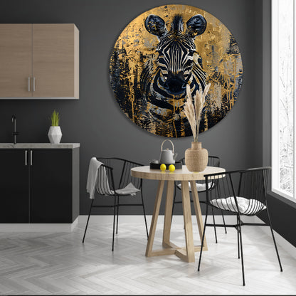 Mysterieus zebra portret in gouden stijl aluminium muurcirkel