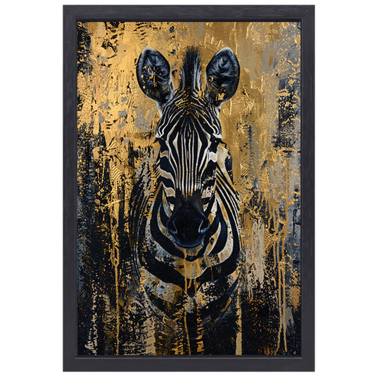 Mysterieus zebra portret in gouden stijl canvas met baklijst