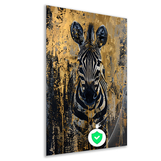 Mysterieus zebra portret in gouden stijl poster